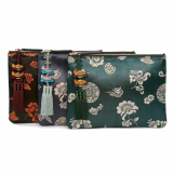 Korea tradition fabric and leather pouch bag